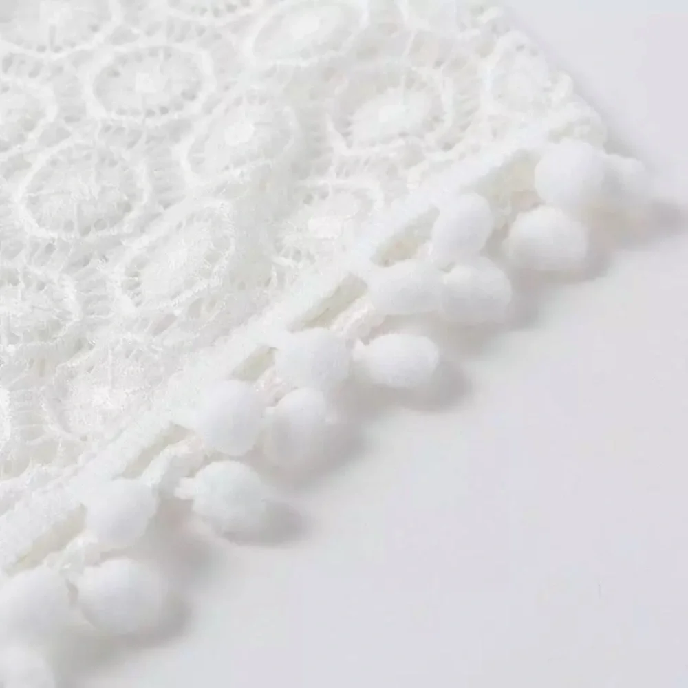 White Boho Pompom Crochet Coverup Kimono Wrap - Picture 7 of 7